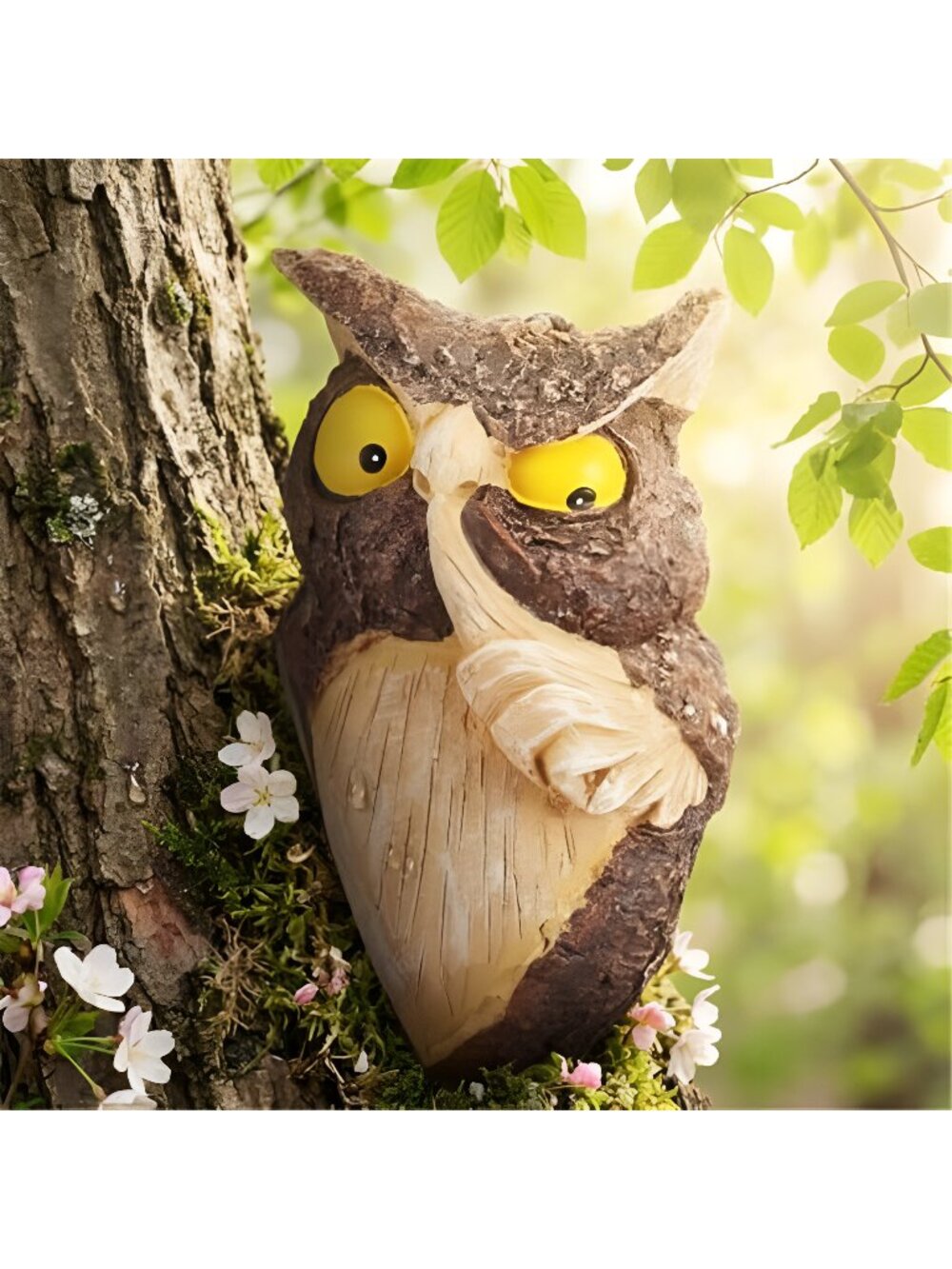 Owl Tree Hugger Keep Quiet Owl Tree Peeker Statue Adorable Resin
